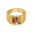 Regal 18 Karat Yellow Gold And Multi Stone Square Ring With Diamond Stud 2