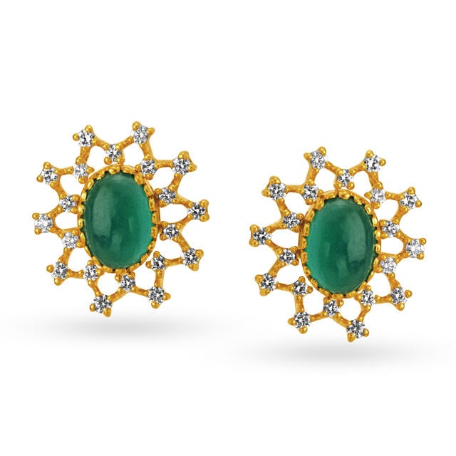 Intriguing 18 Karat Yellow Gold And Diamond Artsy Flower Stud Earrings 