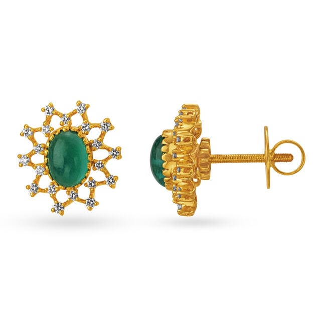 Intriguing 18 Karat Yellow Gold And Diamond Artsy Flower Stud Earrings 2