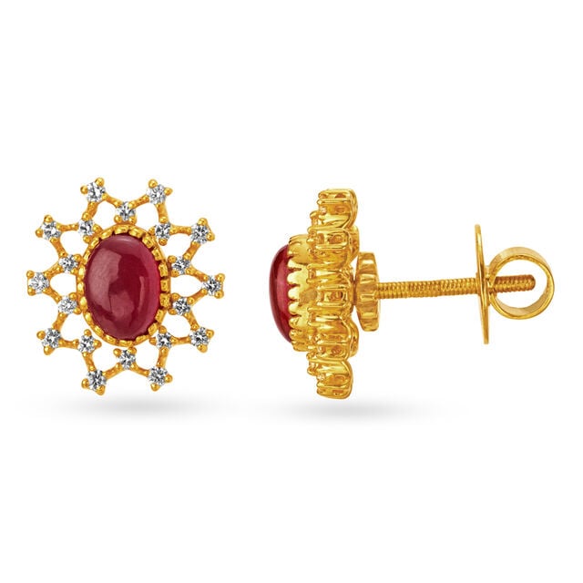 Intriguing 18 Karat Yellow Gold And Diamond Artsy Flower Stud Earrings 4