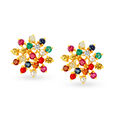Vibrant Floral Navaratna Stud Earrings 