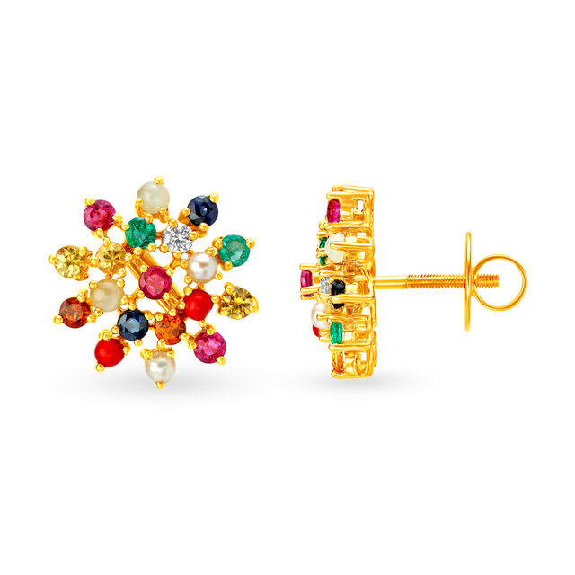 Vibrant Floral Navaratna Stud Earrings 2