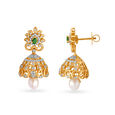 Floral Jhumkas with Ruby, Pearl and Emerald,,hi-res 4