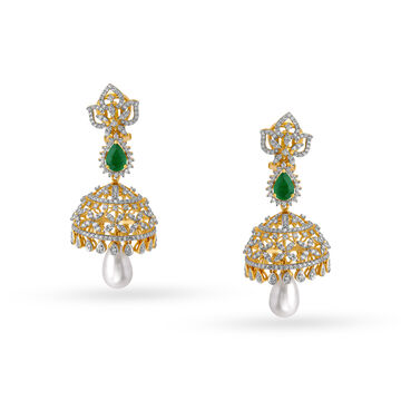 Enchanting 18 Karat Yellow Gold And Diamond Floral Jhumkas