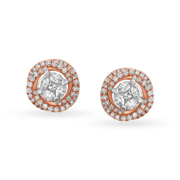 Sparkling Solitaire Look Diamond Stud Earrings in White and Rose Gold