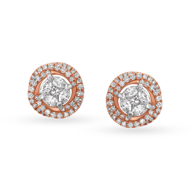 Sparkling Solitaire Look Diamond Stud Earrings in White and Rose Gold 