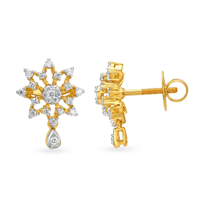 Bedazzling 18 Karat Yellow Gold And Diamond Floral Drop Earrings,,hi-res 2