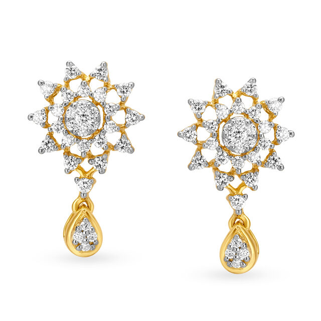 Glorious 18 Karat Yellow Gold And Diamond Floral Drop Earrings,,hi-res 