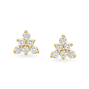 Sparkling 18 Karat Yellow Gold And Diamond Triangular Studs