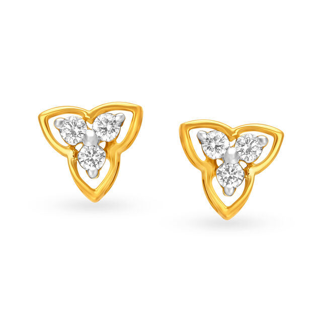 Attractive 18 Karat Yellow Gold And Diamond Trefoil Studs,,hi-res 