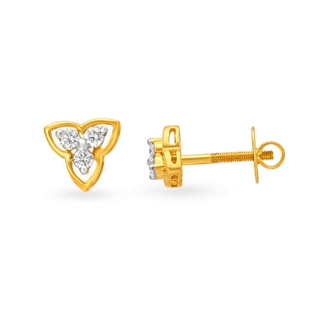 Attractive 18 Karat Yellow Gold And Diamond Trefoil Studs,,hi-res