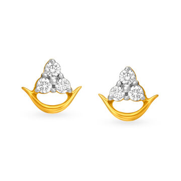 Minimalist 18 Karat Yellow Gold And Diamond Arc Studs