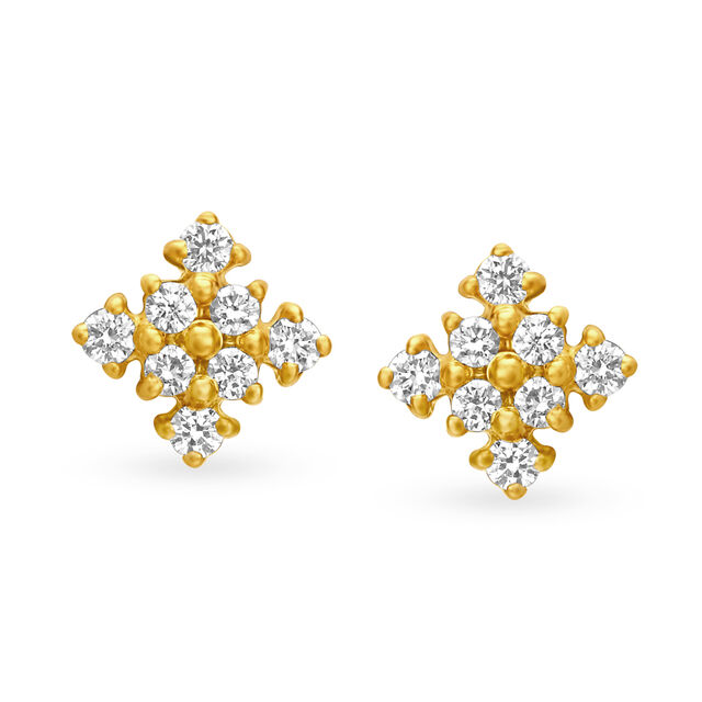 Artistic 18 Karat Yellow Gold And Diamond Square Studs 