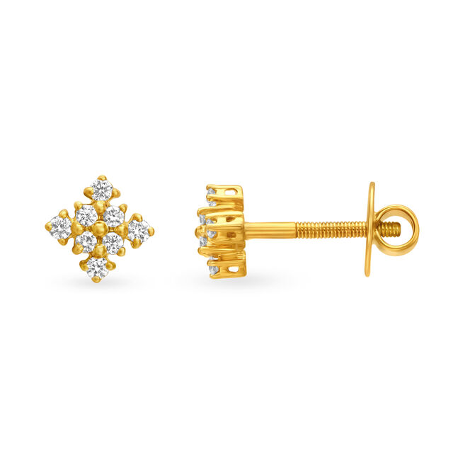 Artistic 18 Karat Yellow Gold And Diamond Square Studs 2