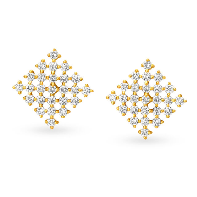 Awe-Striking 18 Karat Yellow Gold And Diamond Lattice Stud Earrings 