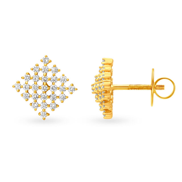 Awe-Striking 18 Karat Yellow Gold And Diamond Lattice Stud Earrings 2