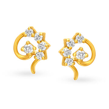 Bewitching 18 Karat Yellow Gold And Diamond Vine Pattern Stud Earrings