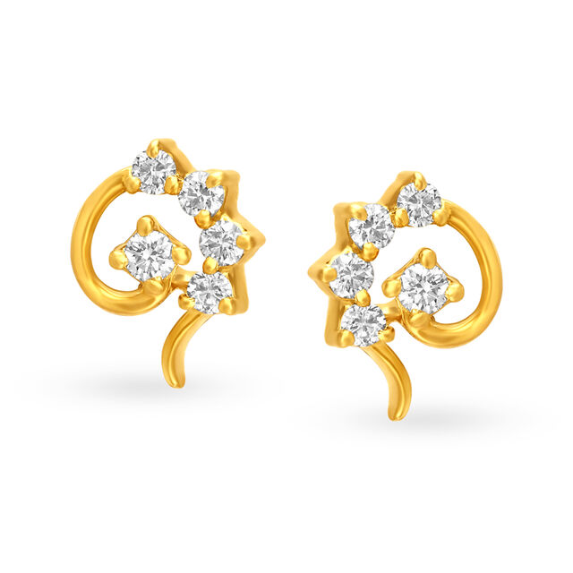 Bewitching 18 Karat Yellow Gold And Diamond Vine Pattern Stud Earrings,,hi-res 