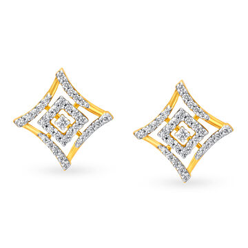 Classy 18 Karat Yellow Gold And Diamond Rhomboid Studs