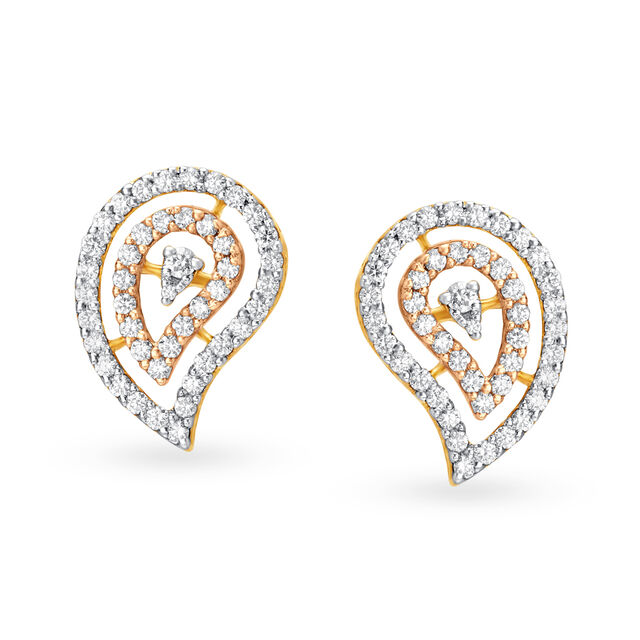Exquisite 18 Karat Yellow And Rose Gold And Diamond Paisley Studs 