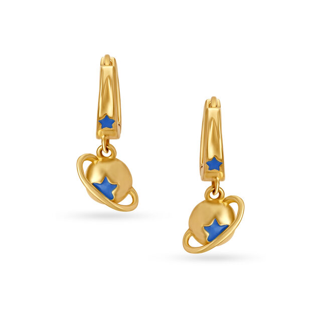 18 KT Yellow Gold Petite Star Hoop Earrings for Kids 