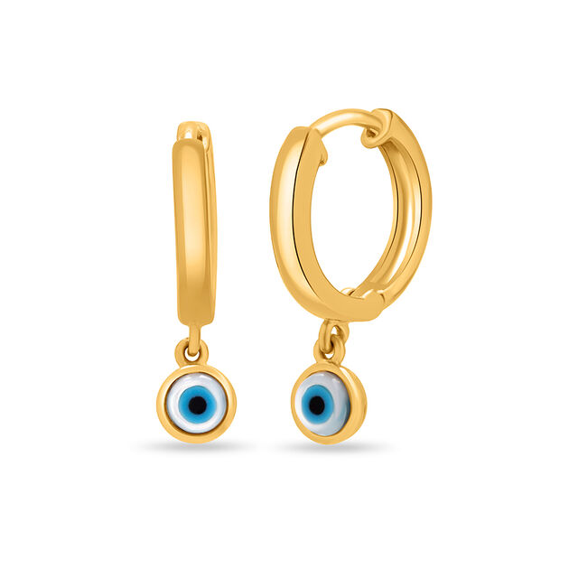Mamma Mia 18 KT Yellow Gold Evil Eye Hoop Earrings for Kids,,hi-res 2