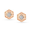 Contemporary 18KT Gold & Diamond Studded Hexagonal Ear Studs,,hi-res 