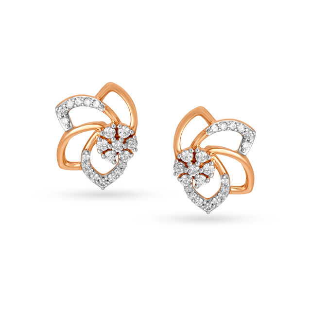 Aesthetic 18KT Gold & Diamond Floral Ear Studs,,hi-res 2