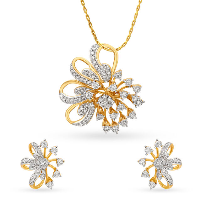 Floral Diamond Pendant Earrings Set 