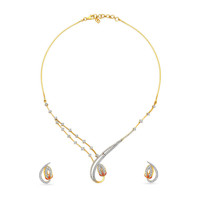 Ethereal  Gold And Diamond Flower Bud Necklace Set,,hi-res 