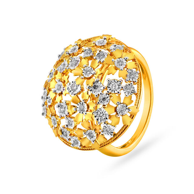 Dazzling 18 Karat Dual-Toned Gold And Diamond Floral Finger Ring,,hi-res 