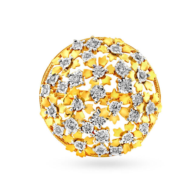 Dazzling 18 Karat Dual-Toned Gold And Diamond Floral Finger Ring,,hi-res 2