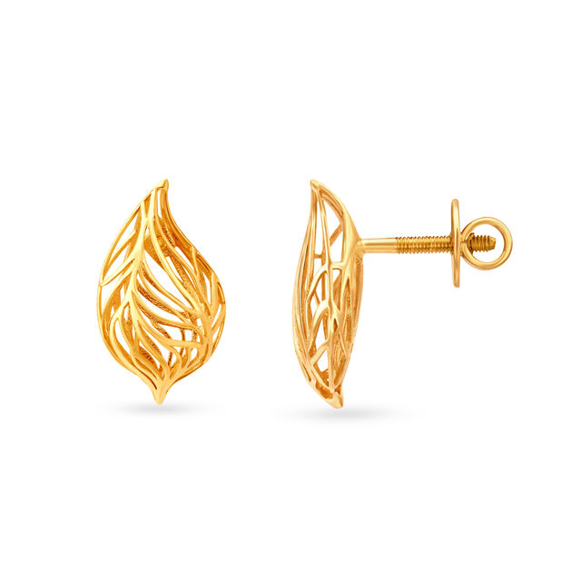 Mesmerising Leaf Pattern Gold Stud Earrings 2