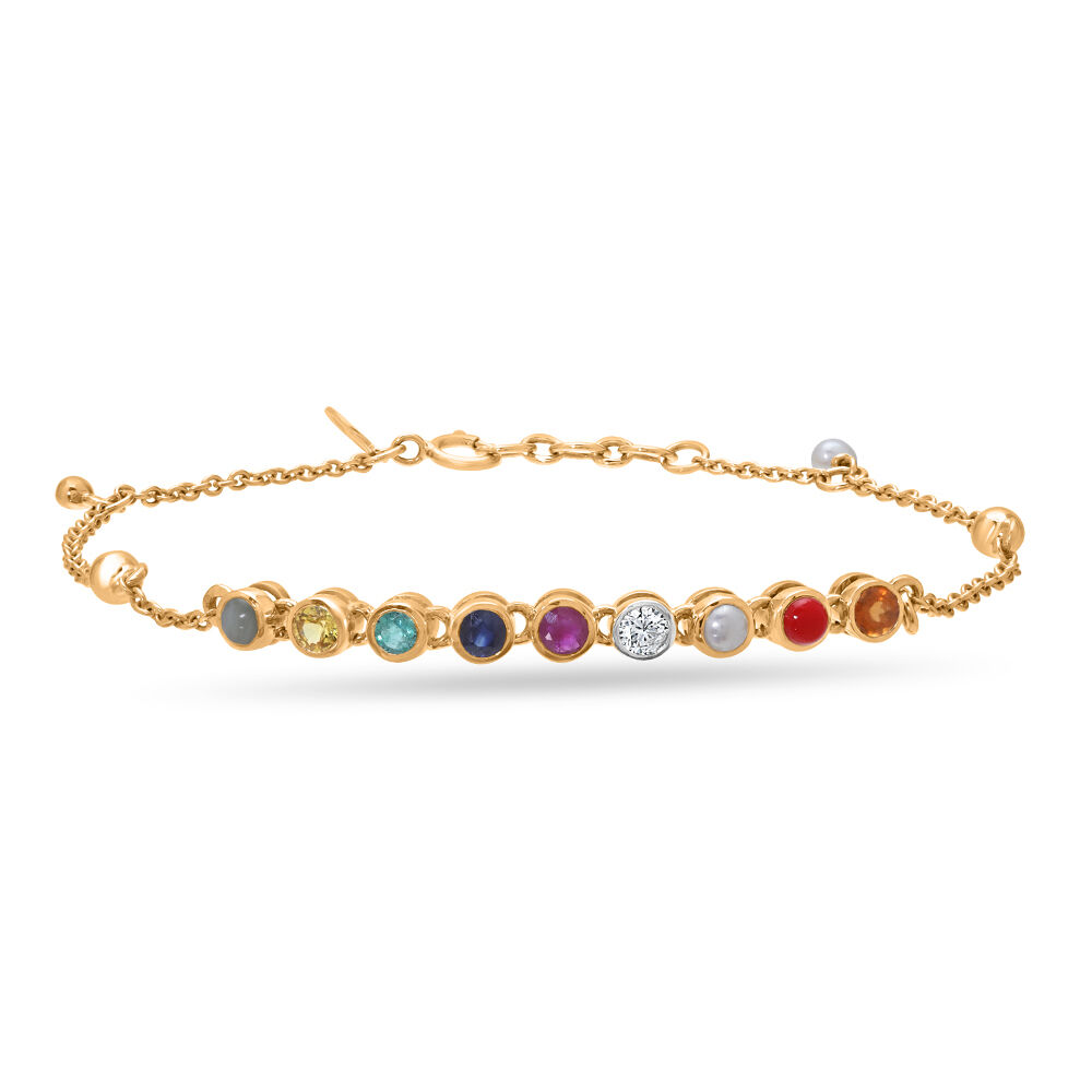 Buy 18 KT Yellow Gold 9 Gemstone Bracelet at Best Price Tanishq UAE