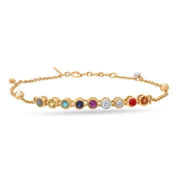 18 KT Yellow Gold 9 Gemstone Bracelet