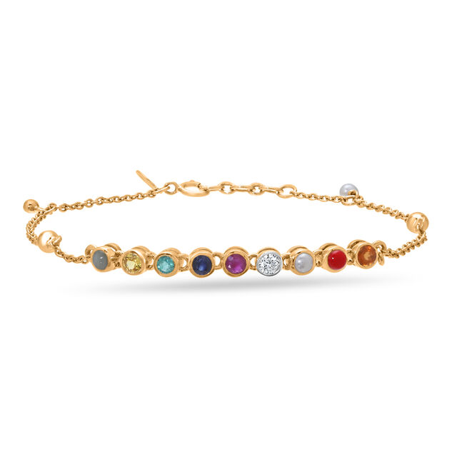 18 KT Yellow Gold 9 Gemstone Bracelet 