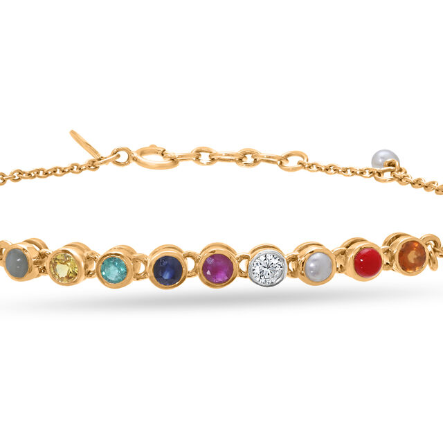 18 KT Yellow Gold 9 Gemstone Bracelet 2