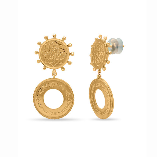 18 KT Yellow Gold Decorative Coin Drop Earrings 2