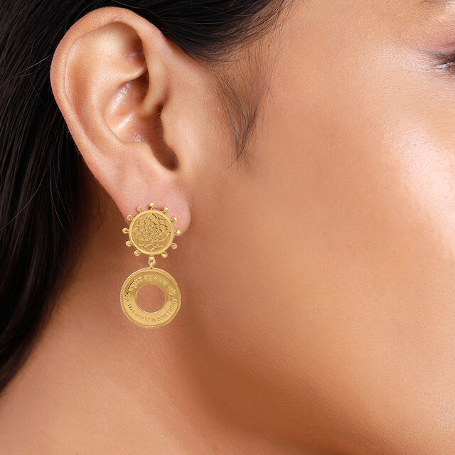 18 KT Yellow Gold Decorative Coin Drop Earrings 3