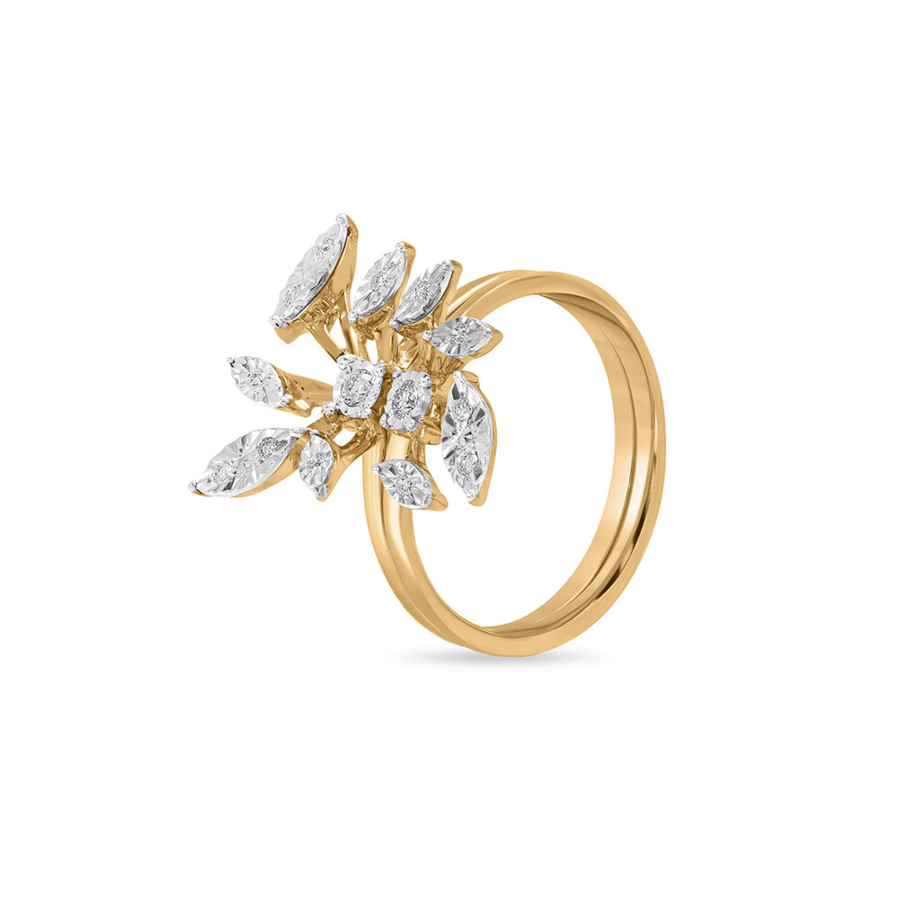 Buy 18 KT Yellow And White Detachable Petite Pave Leaf Diamond Ring at Best Price Tanishq UAE