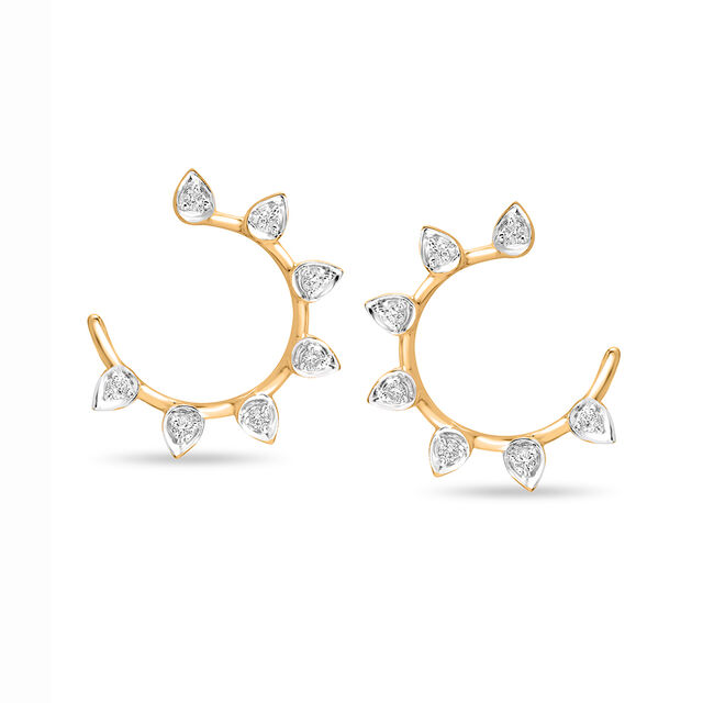 18 KT Yellow Gold Semi Studded Diamond Hoop Earrings,,hi-res 