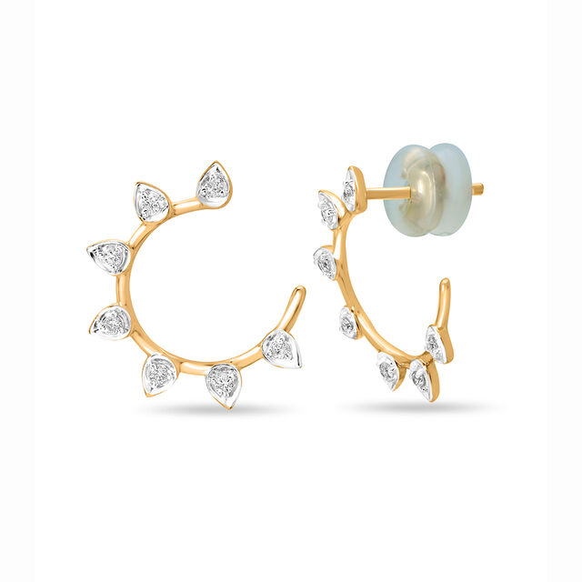18 KT Yellow Gold Semi Studded Diamond Hoop Earrings,,hi-res 2