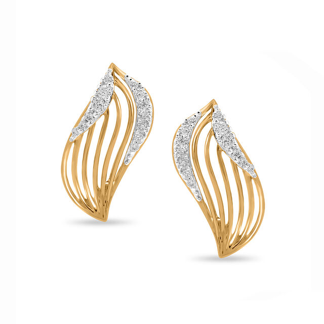 18 KT Yellow Gold Burning Flame With Diamonds Stud Earrings,,hi-res 