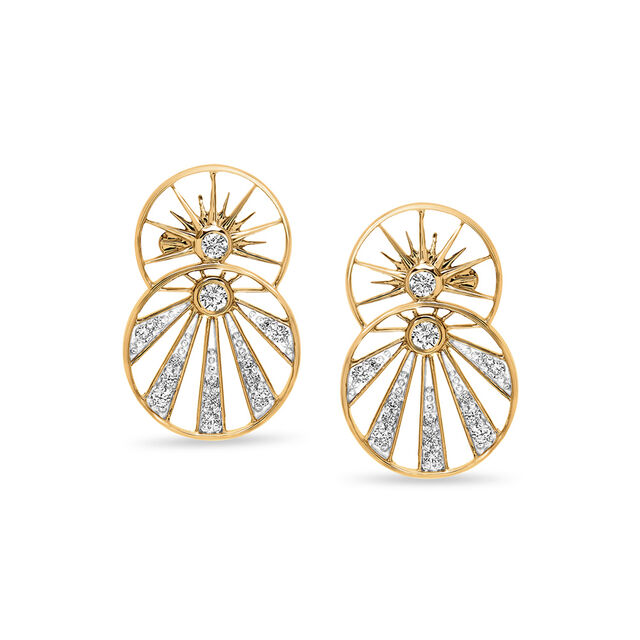 18 KT Yellow Gold Circular Sun Inspired Diamond Stud Earrings,,hi-res 