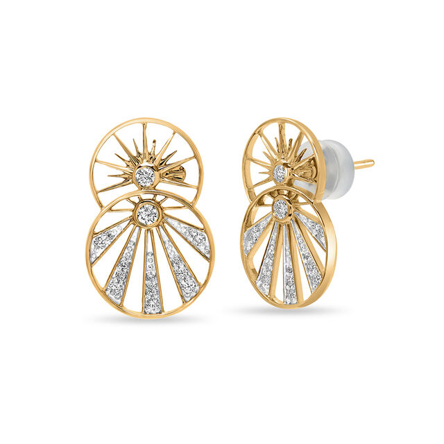 18 KT Yellow Gold Circular Sun Inspired Diamond Stud Earrings,,hi-res 2