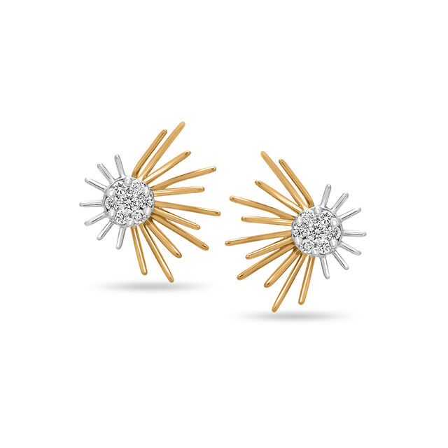 18 KT Detachable Yellow And White Gold Sparkling Sunrise Stud Earrings,,hi-res 