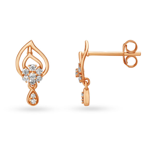 Leaf Inspired Rose Gold and Diamond Drop Earrings 2