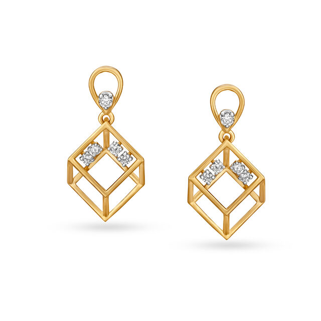 Cubic Gold and Diamond Drop Earrings 