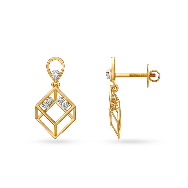 Cubic Gold and Diamond Drop Earrings 2