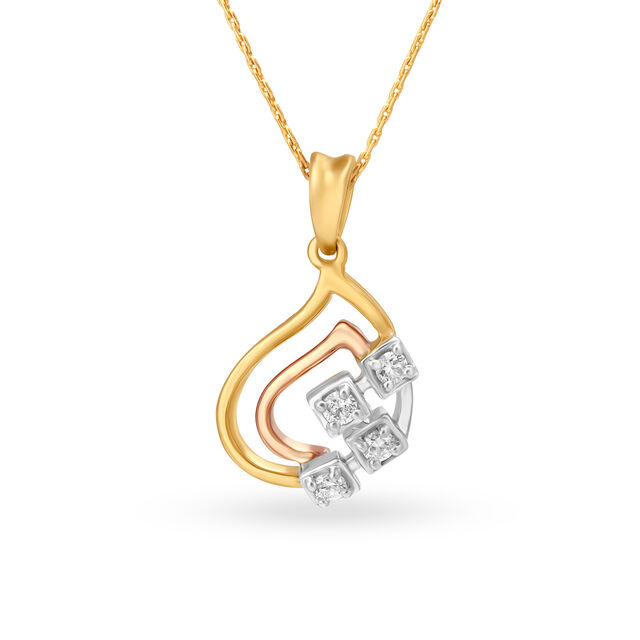 Abstract Triple Toned Gold Diamond Pendant 